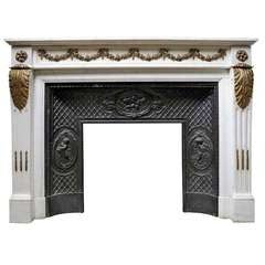 French Louis XVI White Marble and Gilded Bronze Fireplace 19th Century