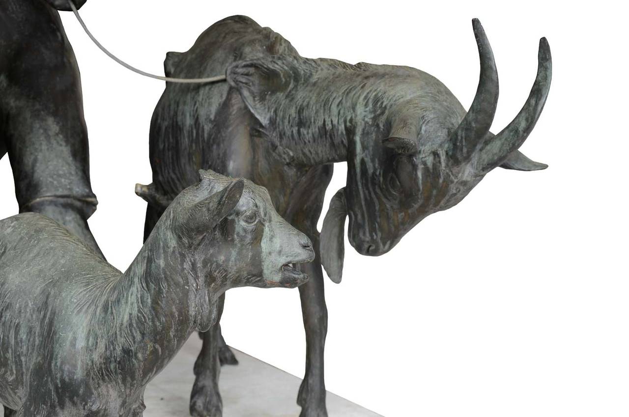Great Bronze Group Depicting a Boy and His Two Goats, F. Peter, circa 1915 In Good Condition For Sale In Richebourg, Yvelines