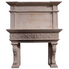French Renaissance Style Limestone Fireplace, 20th Century