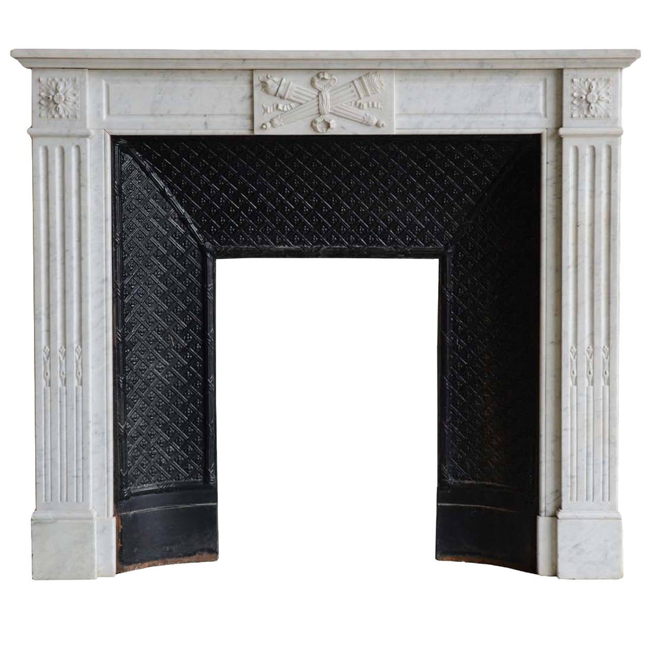 French Louis the 16th Style White Marble Fireplace 19th Century For Sale at 1stdibs