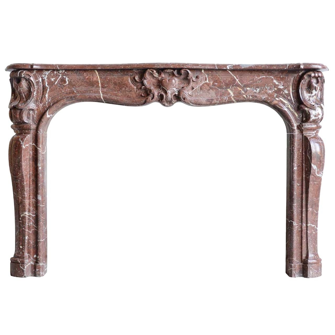 French Louis XV Period Red Marble Fireplace, 18th Century For Sale