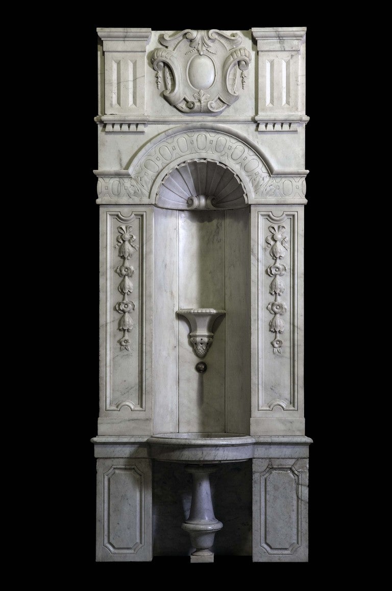An important white Carrara marble fountain dated middle of 19th C. Origin : Roma. # E5856