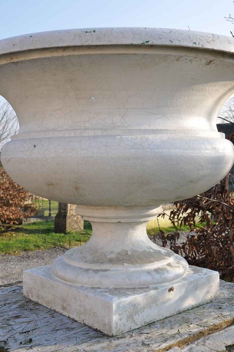 19th Century Pair of important cast iron garden vases dated 19th C.