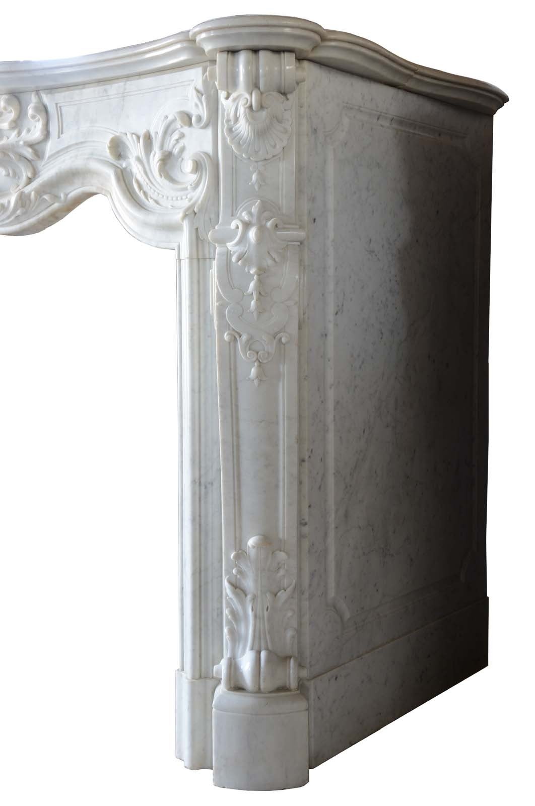 French Louis XV Style White Marble Fireplace, 19th Century 1