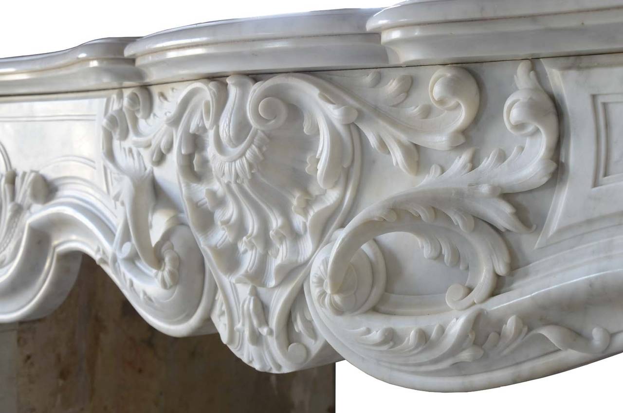 French Louis XV Style White Marble Fireplace, 19th Century 4