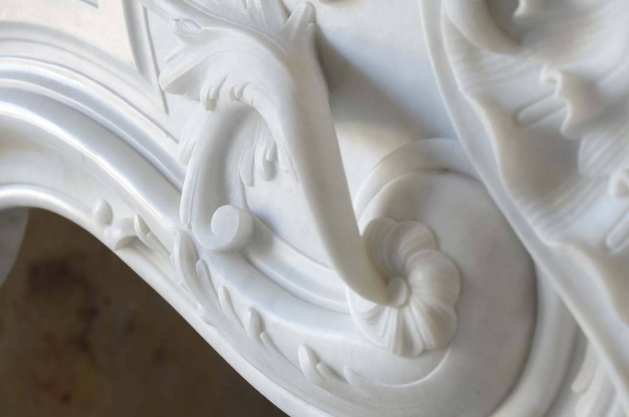 French Louis XV Style White Marble Fireplace, 19th Century 5
