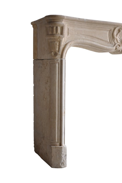 18th Century and Earlier French Louis XV Period Limestone Fireplace