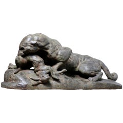 "Jaguar dévorant un lièvre" - After Antoine-Louis Barye