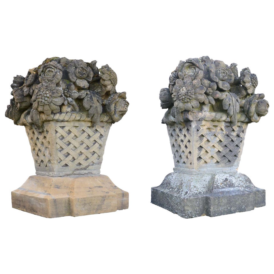 Pair of French Louis XVI Period Stone Baskets, Late 18th Century