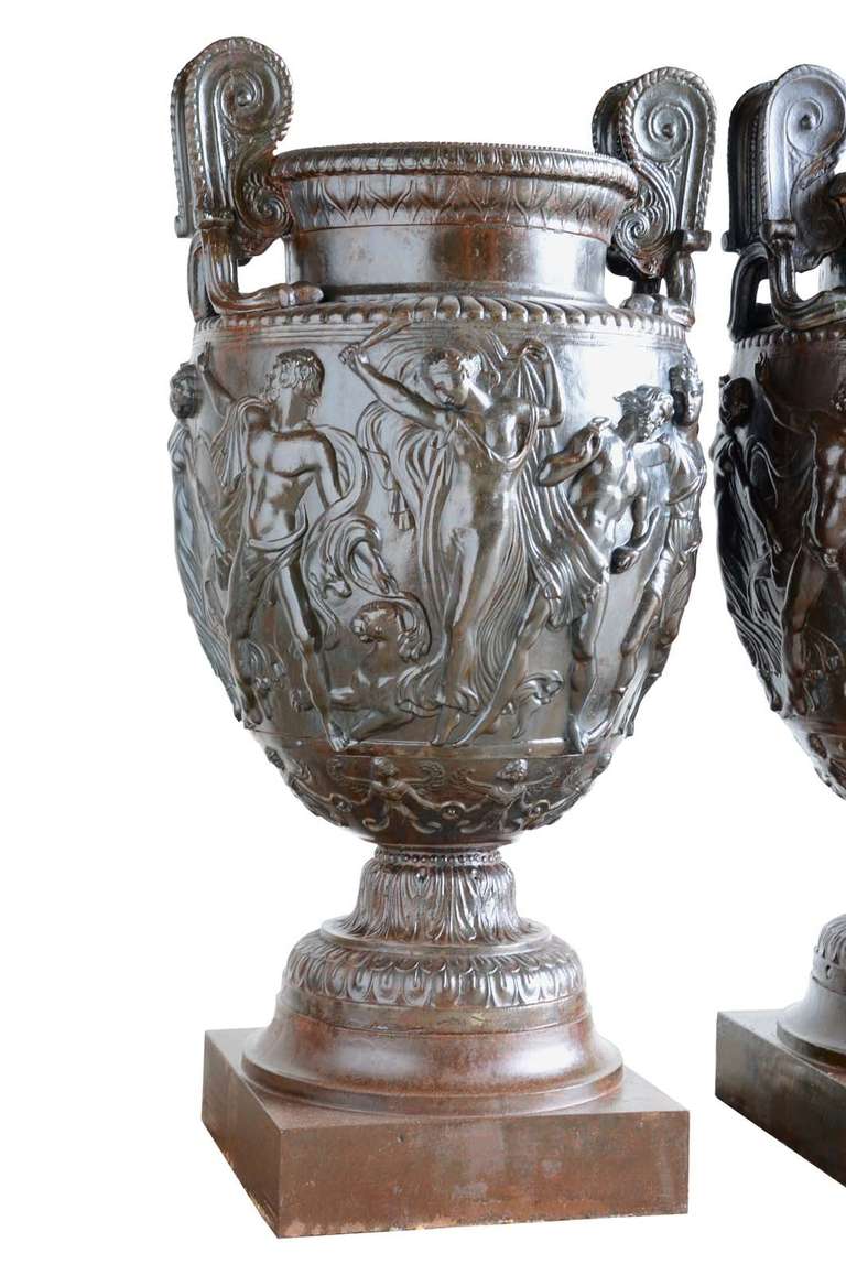 Rare Pair Of Cast Iron Vases After The Townley's Vase 19th Century