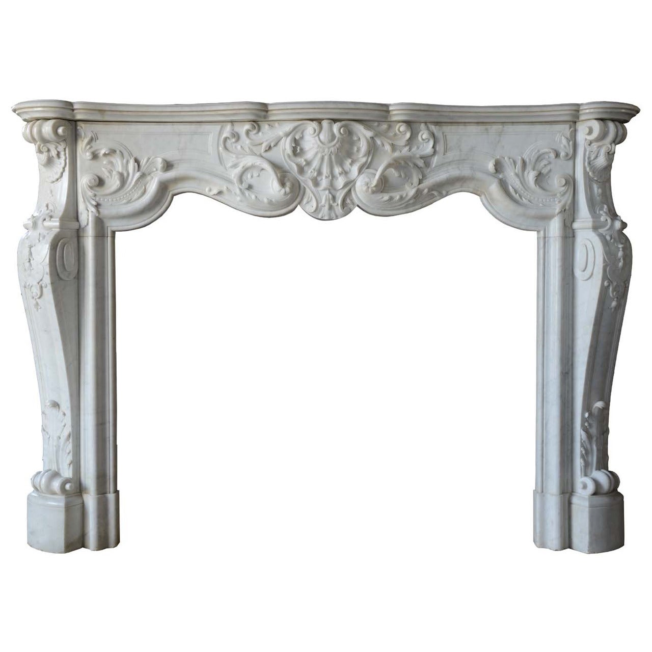 French Louis XV Style White Marble Fireplace, 19th Century