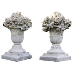 Pair of French Louis XIV Style Composite Stone Urns, circa 1900