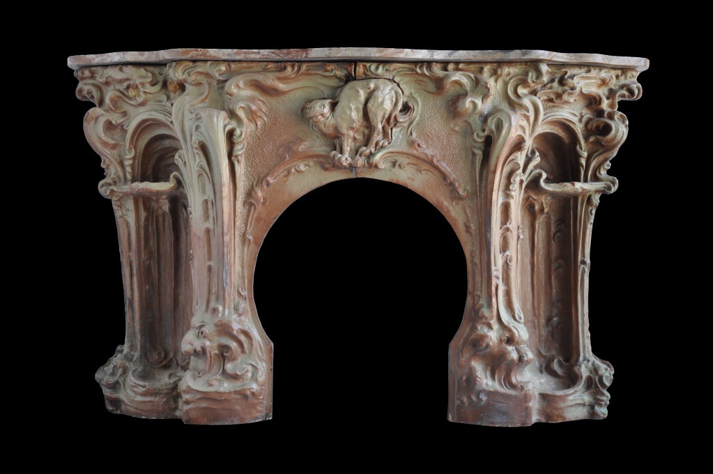 A rare French Art Nouveau period stoneware fireplace probably designed by Hector Guimard. Ca 1897-1898. # C3229