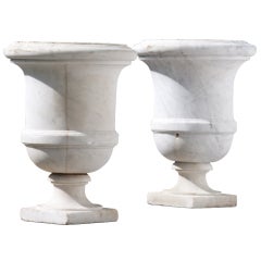 Pair of Medicis style white marble vases