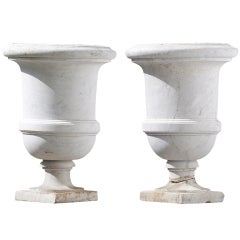 Pair of Medicis style white marble vases