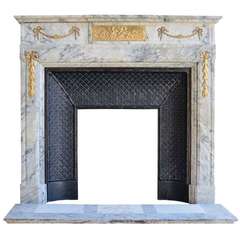 French Louis XVI Style Marble and Bronze Fireplace, Late 19th Century
