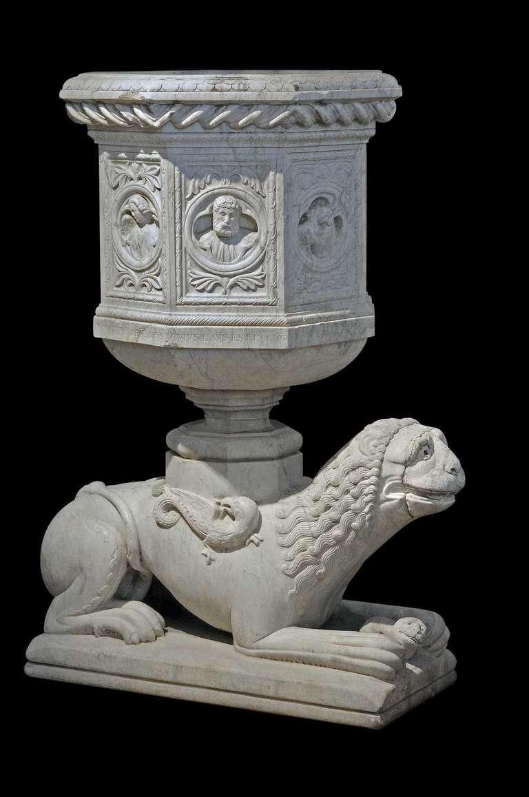 Carved marble baptismal font - 19th century # E4160.