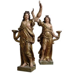 Pair of italian wood statues dated late 17th C. or 18th C.