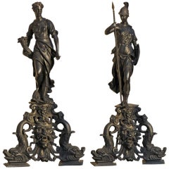 Renaissance style bronze firedogs dated 19th century