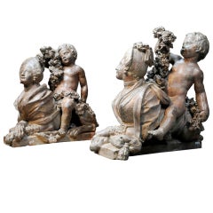 Pair of Terracotta Sphinxes, One Signed Chinard on the Plinth
