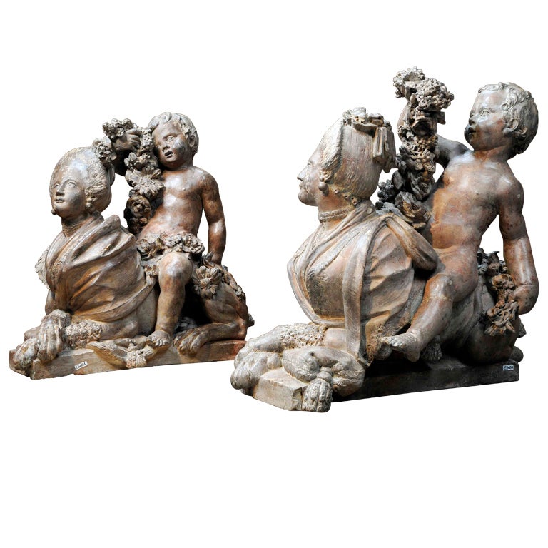 Pair of Terracotta Sphinxes, One Signed Chinard on the Plinth For Sale