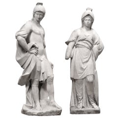 Pair of white marble statues - Probably Mars and Minerve