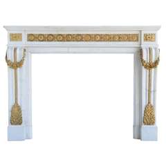 French Louis XVI Style White Marble and Gilded Bronze Fireplace, 19th Century