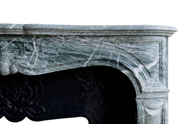 French Louis XV Style Green Marble Fireplace, 19th Century 2