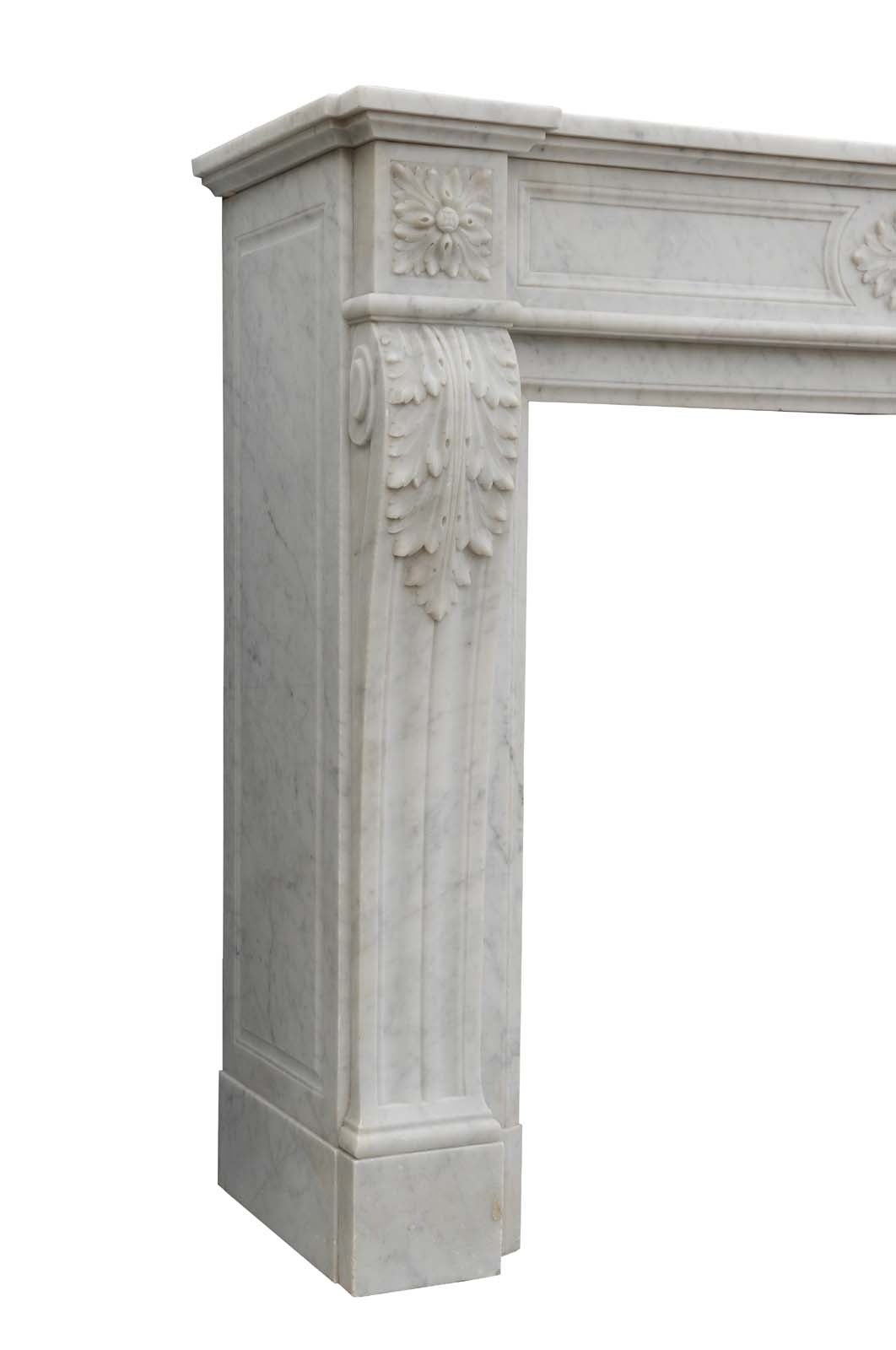 French Louis XVI style white marble fireplace dated 19th century. Measures: Opening 32 x 35 in.
