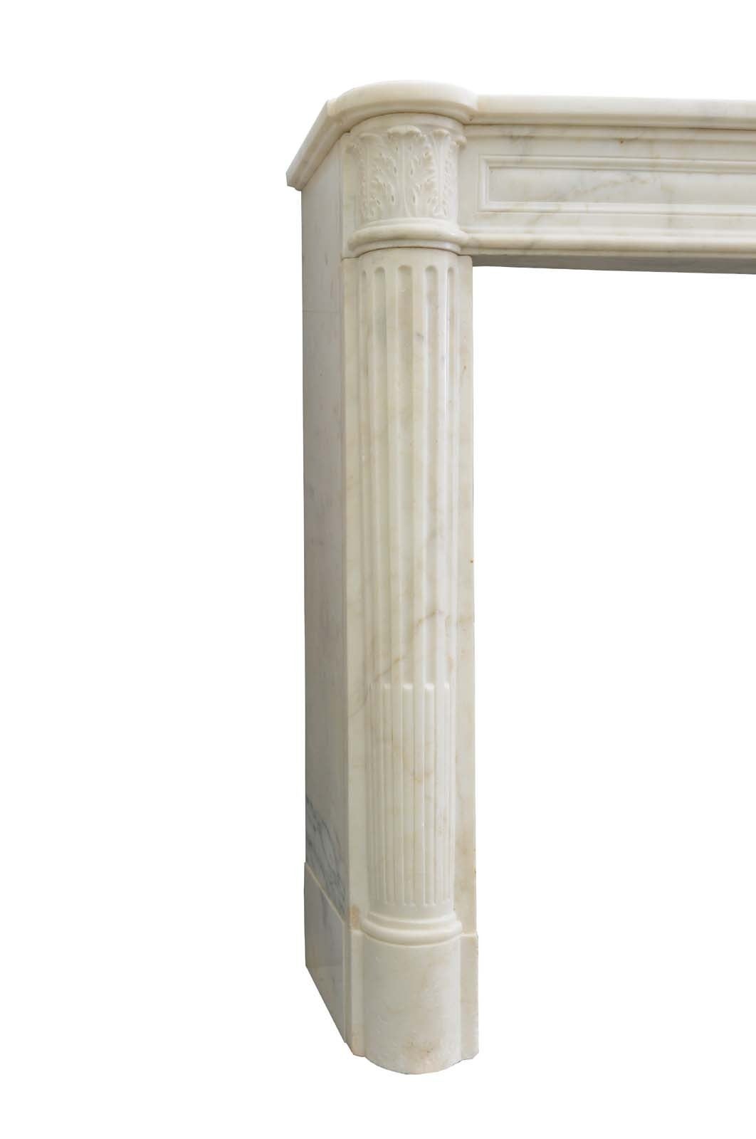 French Louis XVI Period White Carrara Marble Fireplace, 18th Century