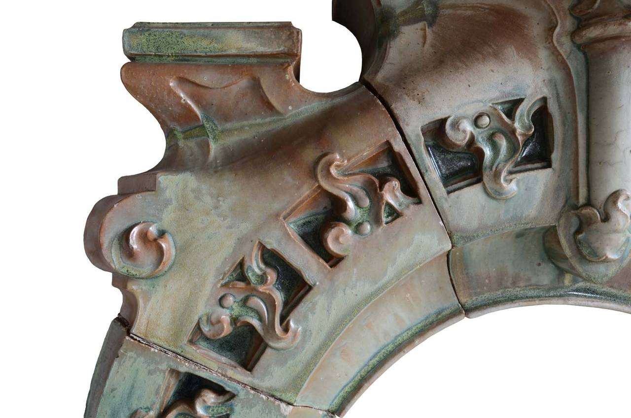 French Art Nouveau Period Green Glazed Ceramic Fireplace, Late 19th Century 1