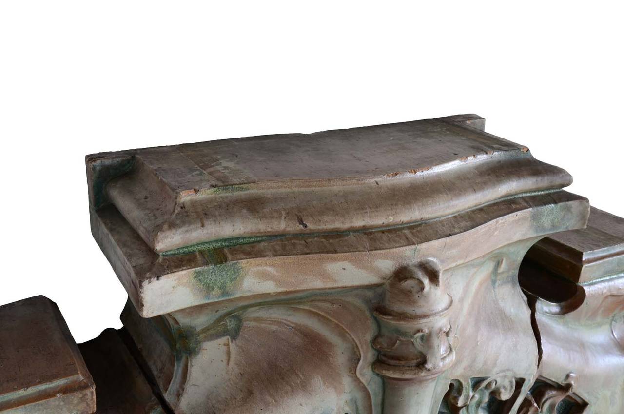 French Art Nouveau Period Green Glazed Ceramic Fireplace, Late 19th Century 2