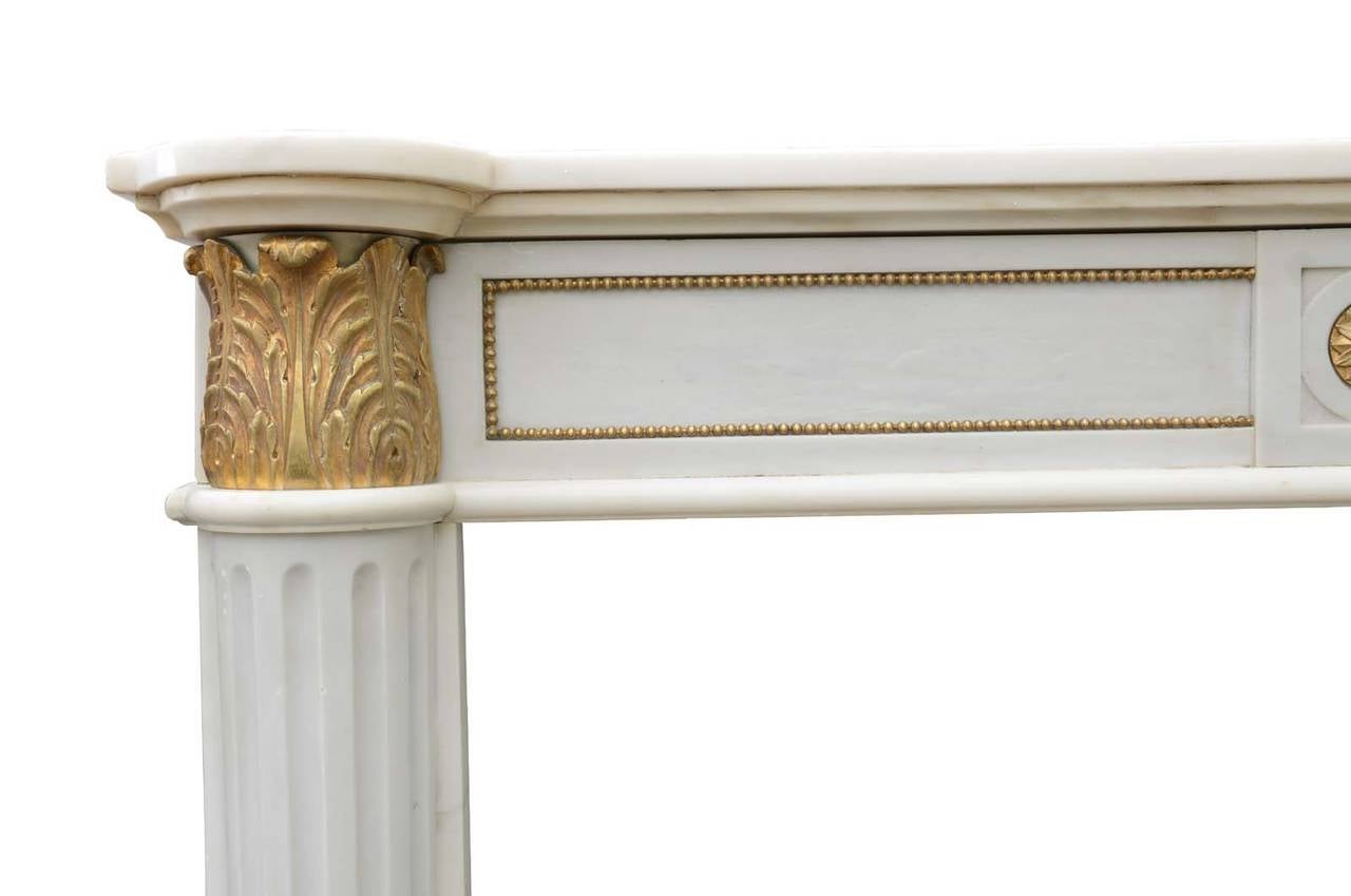 French Louis XVI Style White Marble and Bronze Fireplace, 19th Century 1