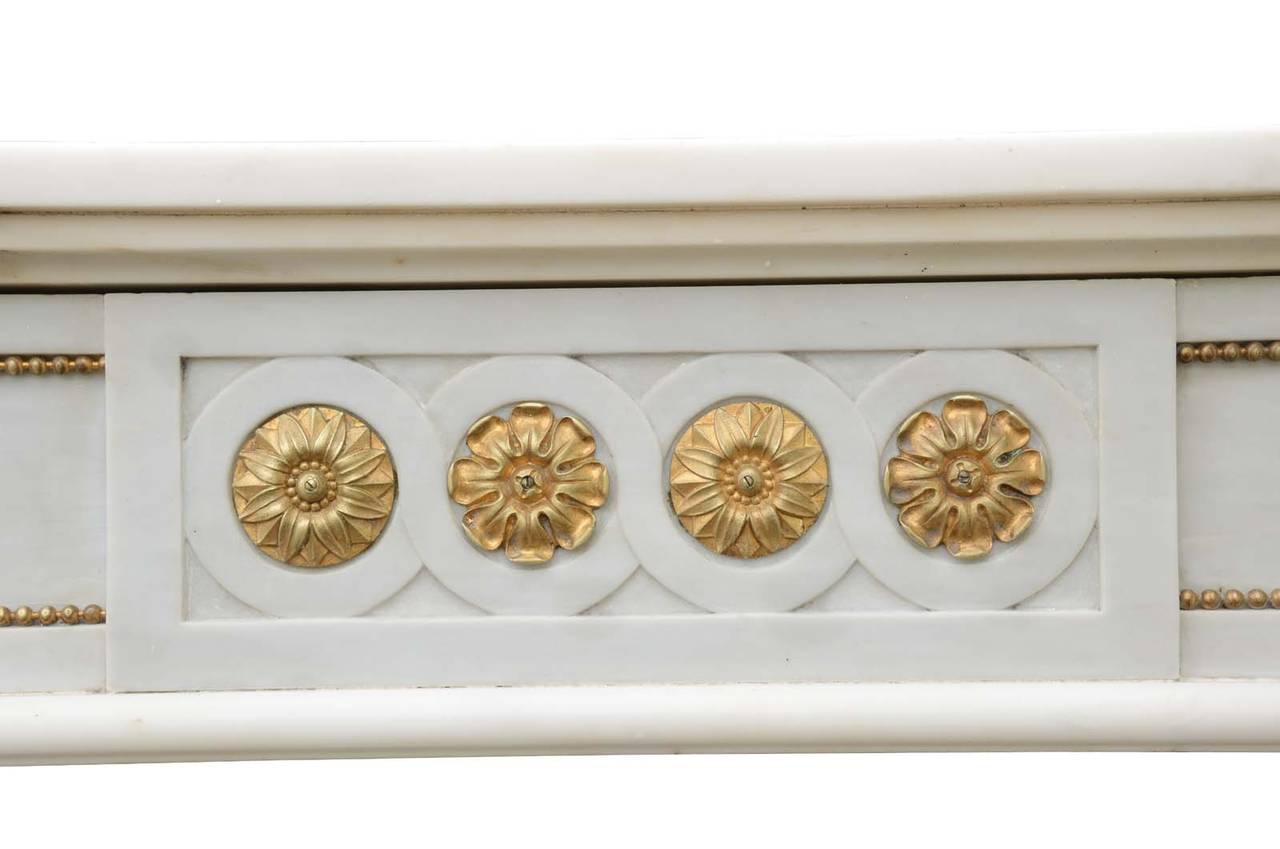 French Louis XVI Style White Marble and Bronze Fireplace, 19th Century 2