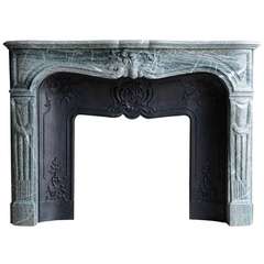 French Louis XV Style Green Marble Fireplace, 19th Century