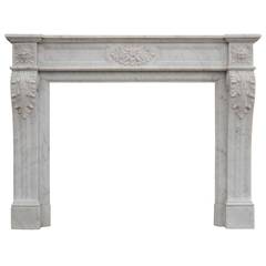 French Louis XVI Style White Marble Fireplace, 19th Century