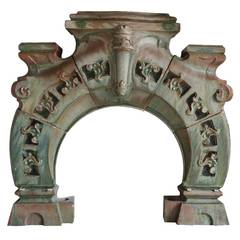 French Art Nouveau Period Green Glazed Ceramic Fireplace, Late 19th Century