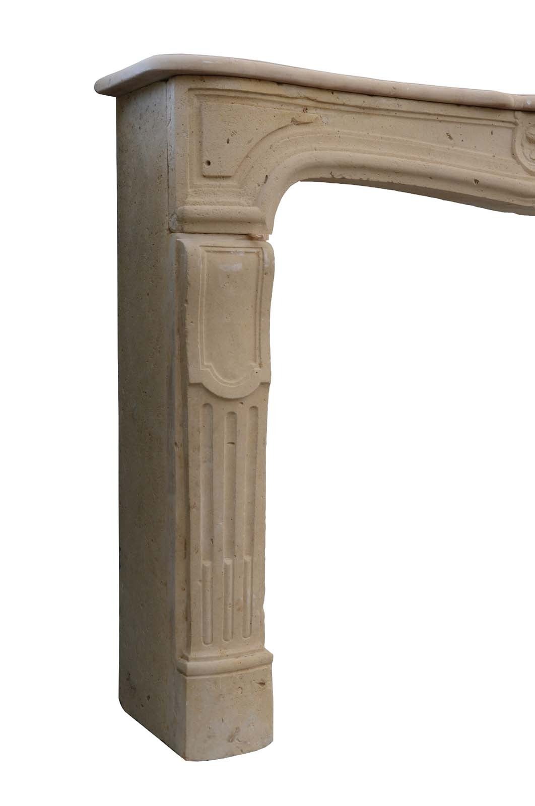 French Louis the 15th period limestone fireplace dated 18th Century. Opening : 34 x 48 in. # C3449.