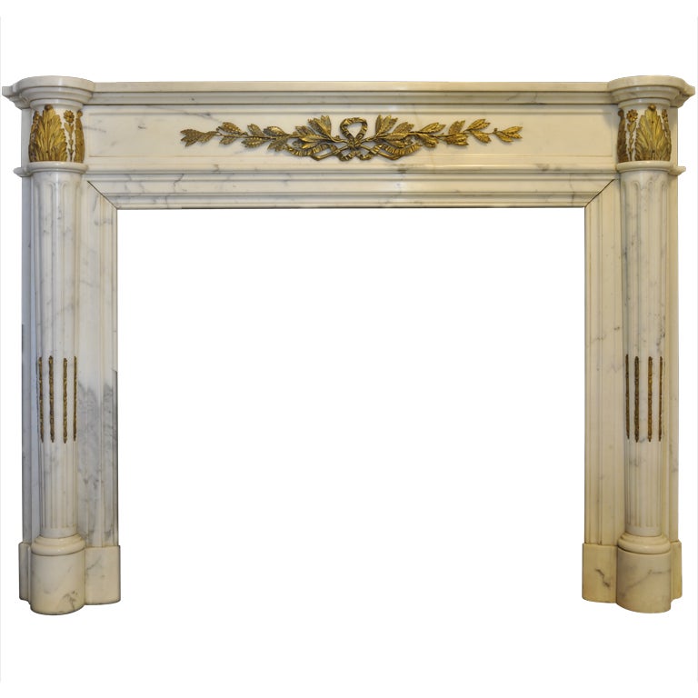 French Louis the 16th style white marble and gilded bronze fireplace - 19th C.