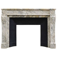 French Louis XVI Style Marble Fireplace, 19th Century