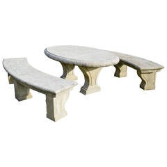 Composite Stone Table and Two Benches, 19th Century 4