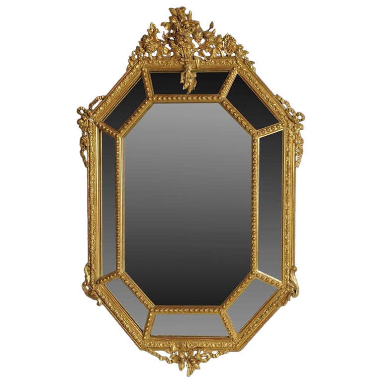 French Louis XIV Style Wood and Stucco Mirror 19th Century For Sale
