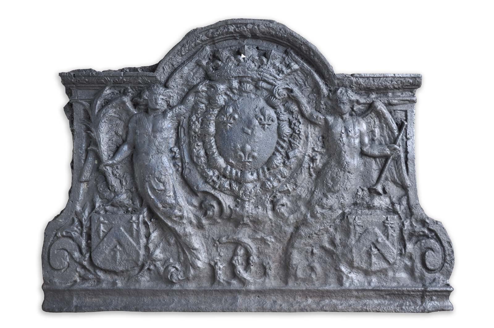 French Louis the 14th Cast Iron Fireback, Late 17th Century For Sale
