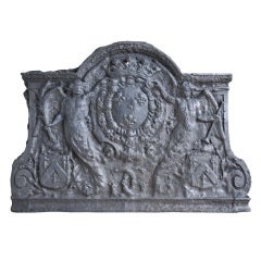 Antique French Louis the 14th Cast Iron Fireback, Late 17th Century