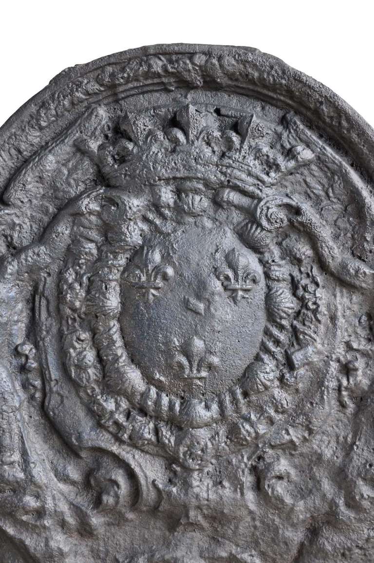 Louis XIV French Louis the 14th Cast Iron Fireback, Late 17th Century For Sale