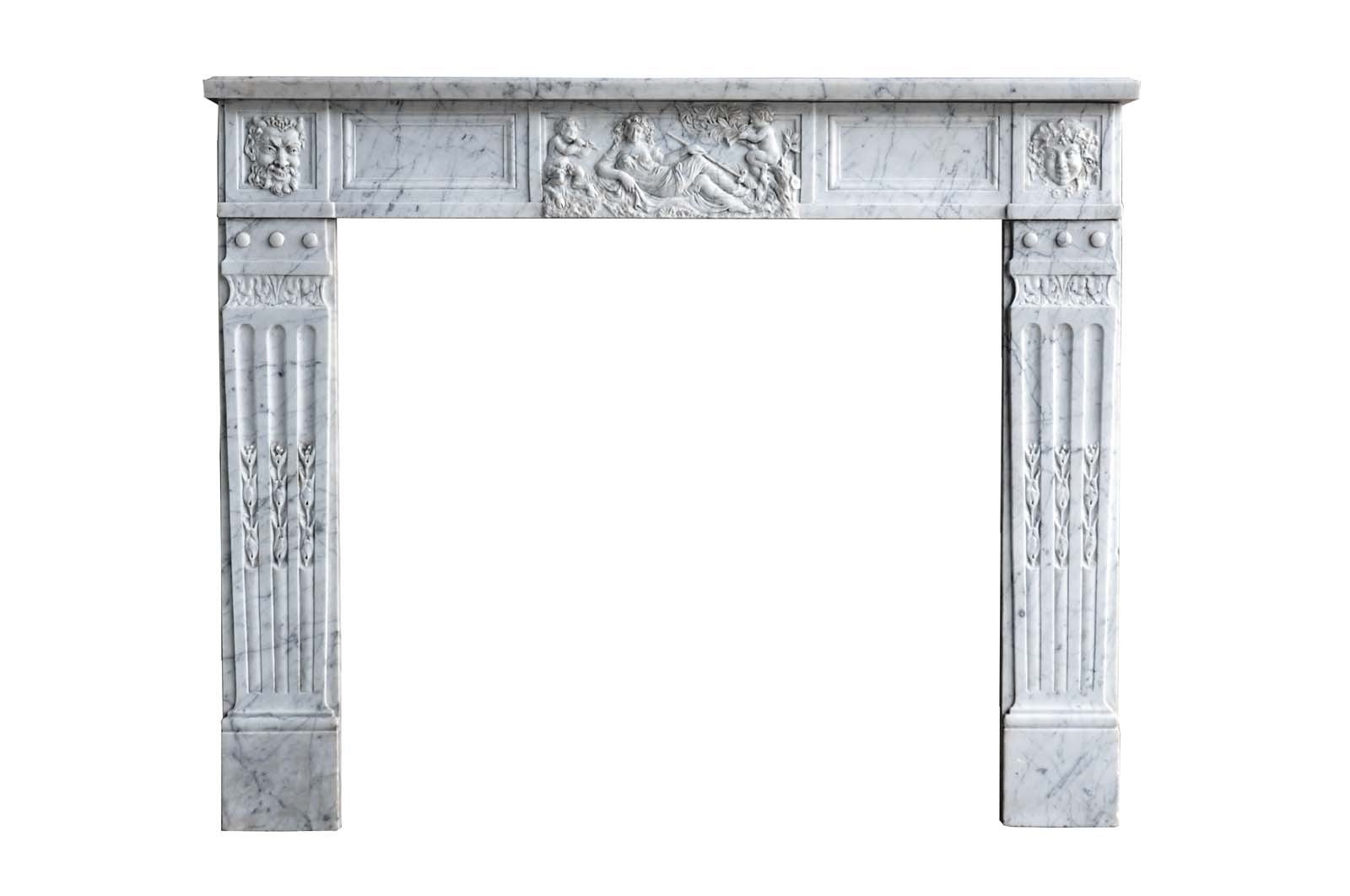 French Louis XVI Style White Marble Fireplace - 19th Century.