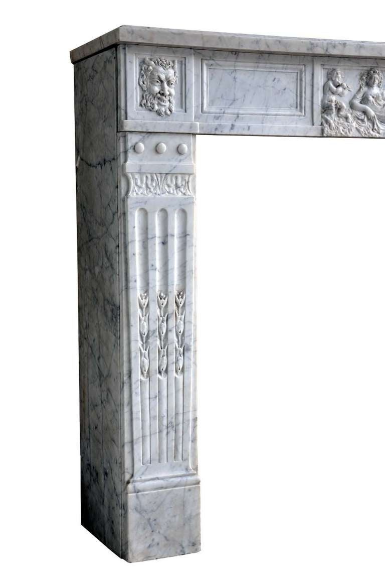 French Louis the 16th style white marble fireplace dated 19th century. Little accidents. Opening : 33 in. H. - 37 in. W. # C3329.