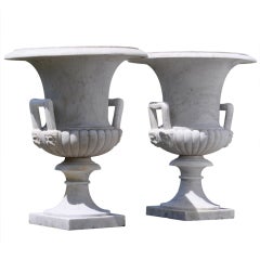 Pair of French Louis XIV Style White Marble Vases 6