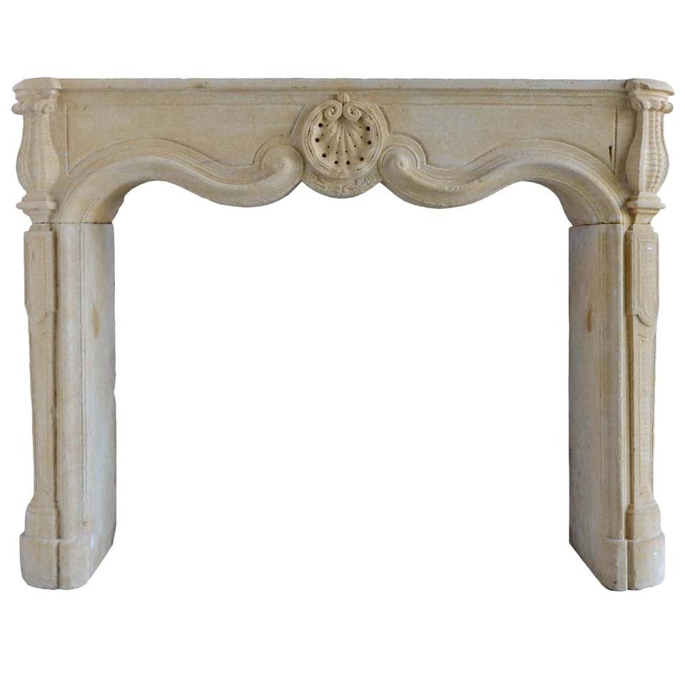 French Louis XV Period Limestone Fireplace, 18th Century For Sale