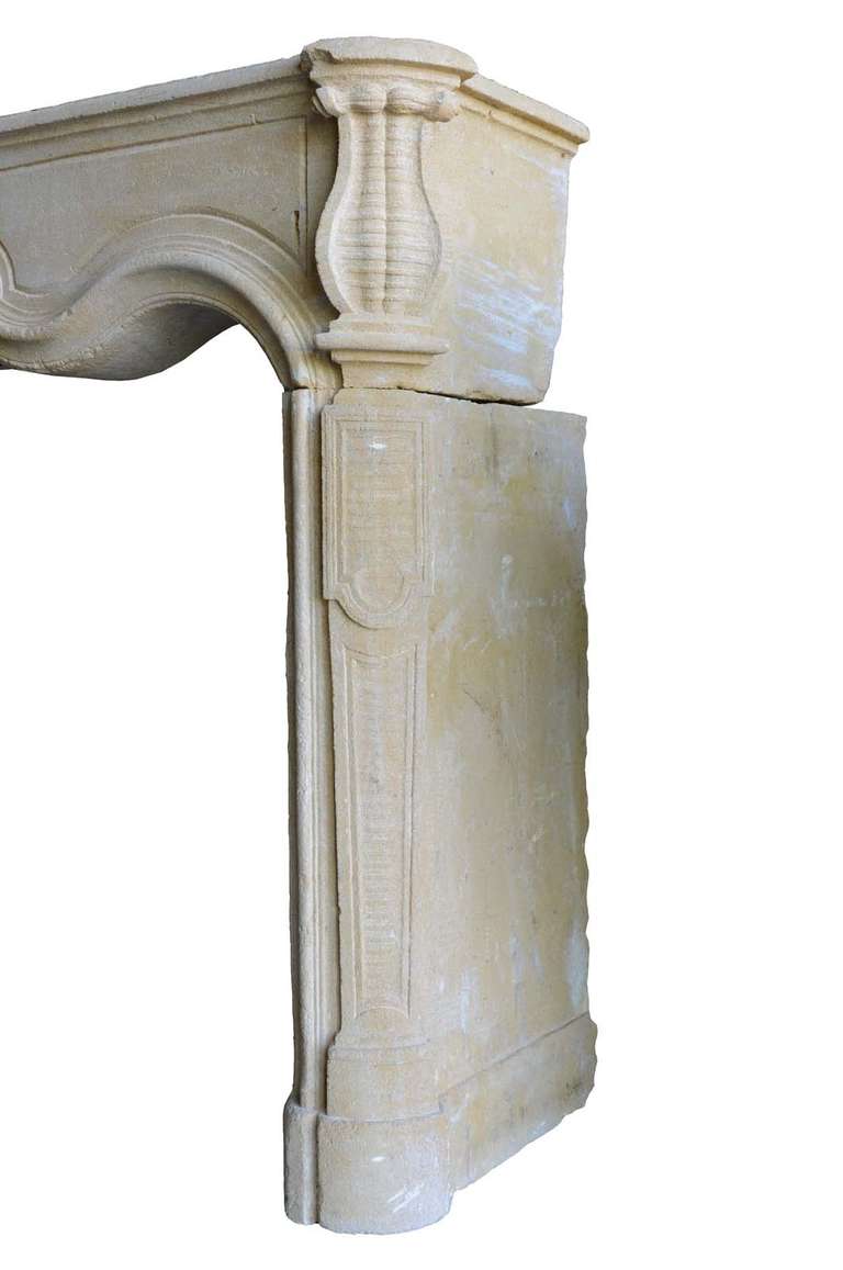 French Louis XV Period Limestone Fireplace, 18th Century For Sale 1